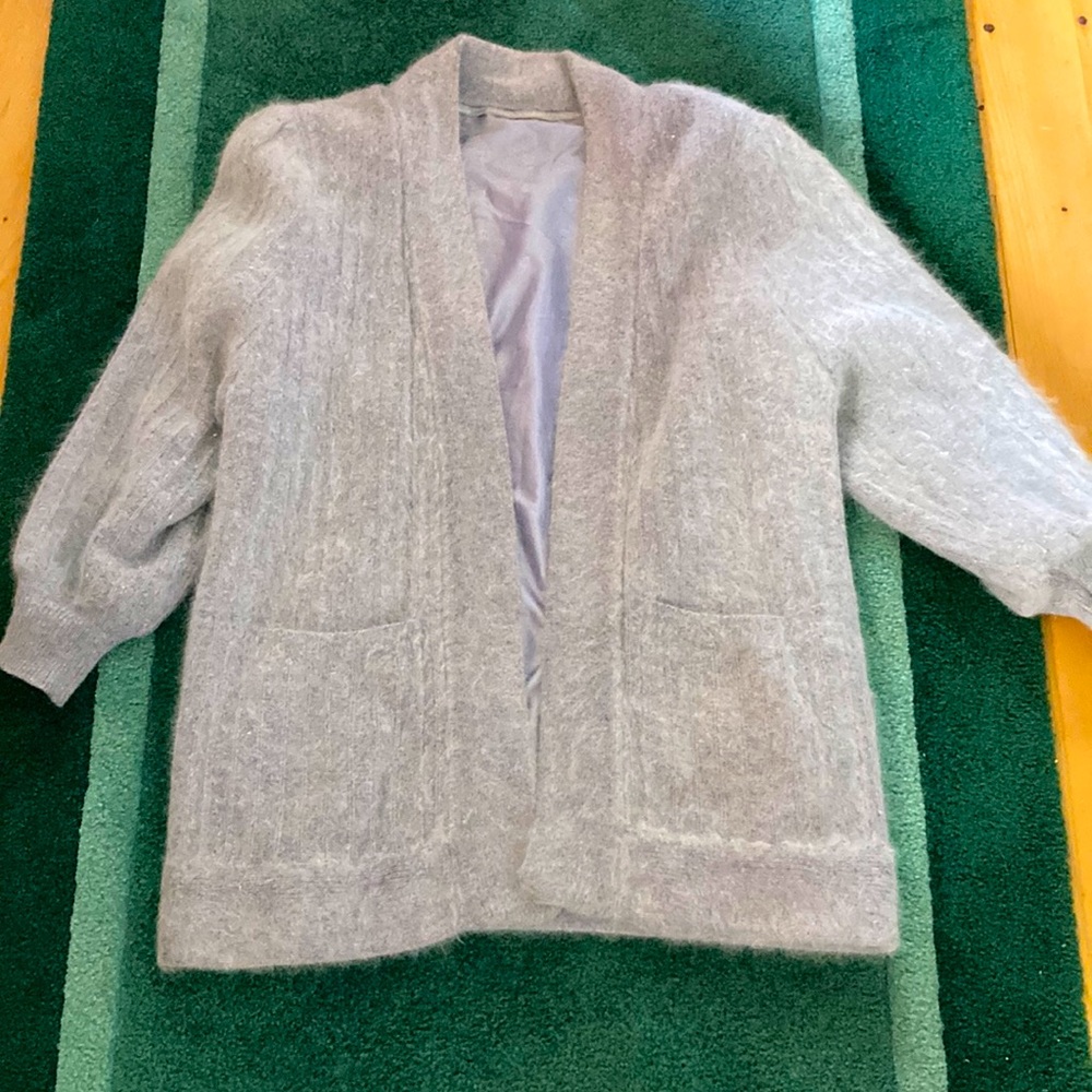 Lovely & Warm, Gray OS Short Wrap Around Sweater mohair 20% Polyester 80%.
